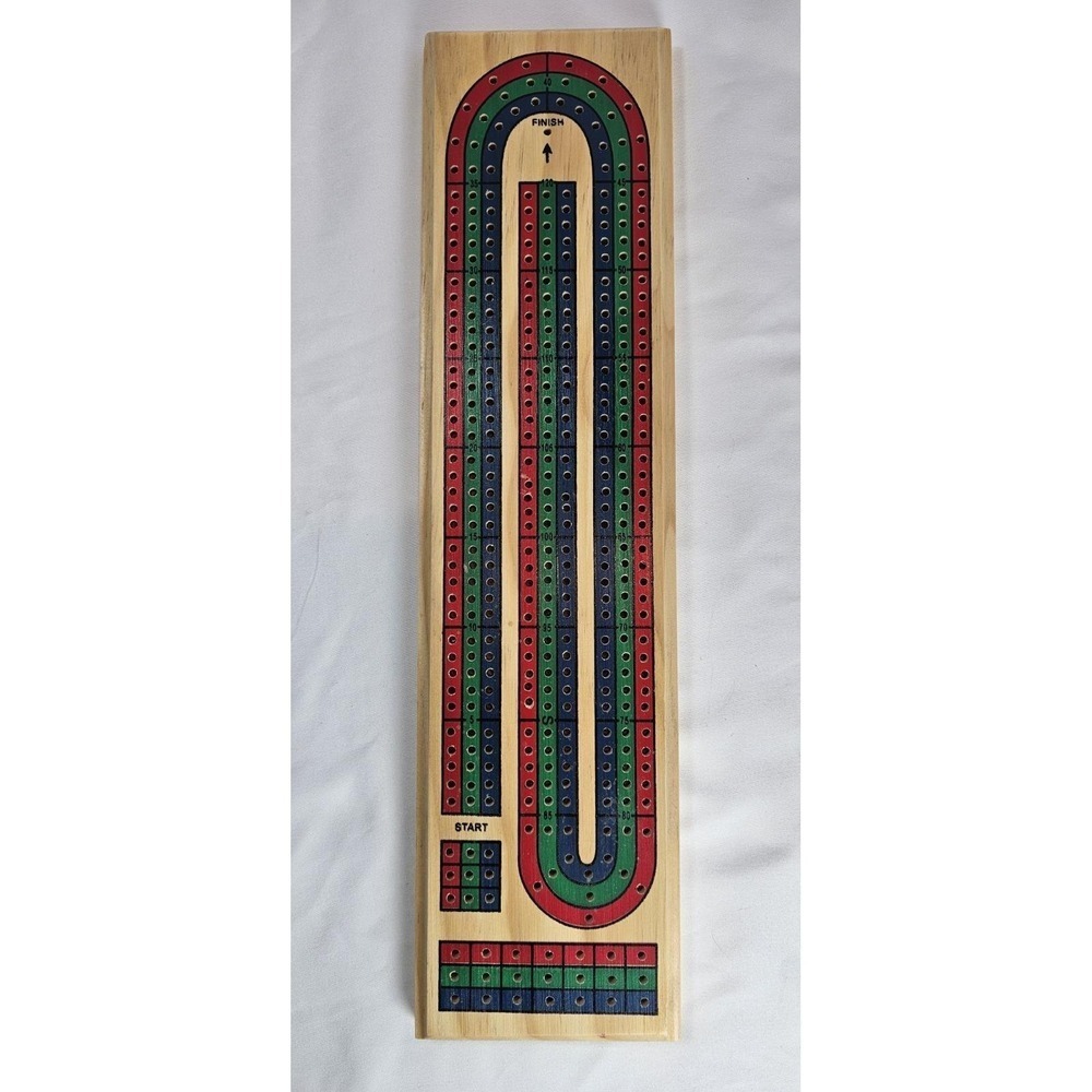 Wood Cribbage Board 3-Track Continuous 120 Point w/‎ Metal Pegs Travel Game
